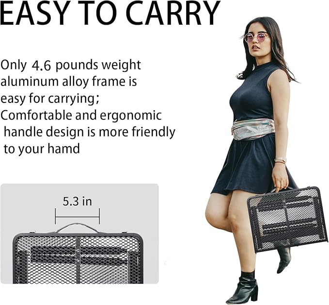 Grill Table Small Folding Table 2FT Foldable Camping Table Picnic Portable Mesh 2 Height Adjustable Outdoor Beach BBQ Black 23.6×15.7× 9.4/20.4inch