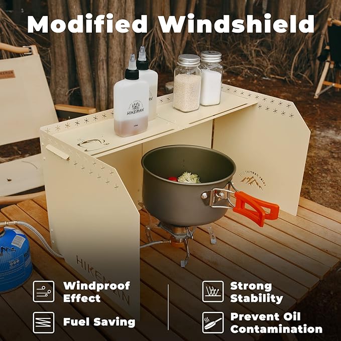 HIKEAMN Camping Stove Windscreen - Outdoor Folding Gas Stove Windshield,Camping Wind Blocker with a Storage Bag for Camping,Hiking,Picnic,Cooking (black)
