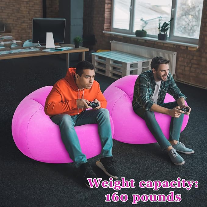 Realspring Inflatable Bean Bag Chairs Outdoor Blow up Camping Chairs Inflatable Lazy Sofa Folding Portable Bean Bag Loungers Couch for Movie Night(Pink,2 Pcs)