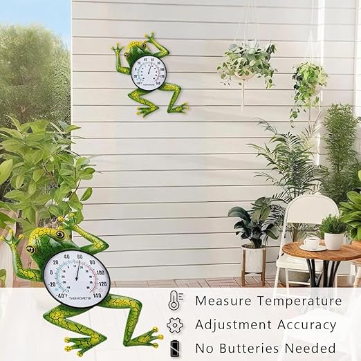 Frog Outdoor Thermometer, Metal Indoor Wall Thermometer, 15.7" No Battery Needed Outside Thermometer for Patio Home Room Decor