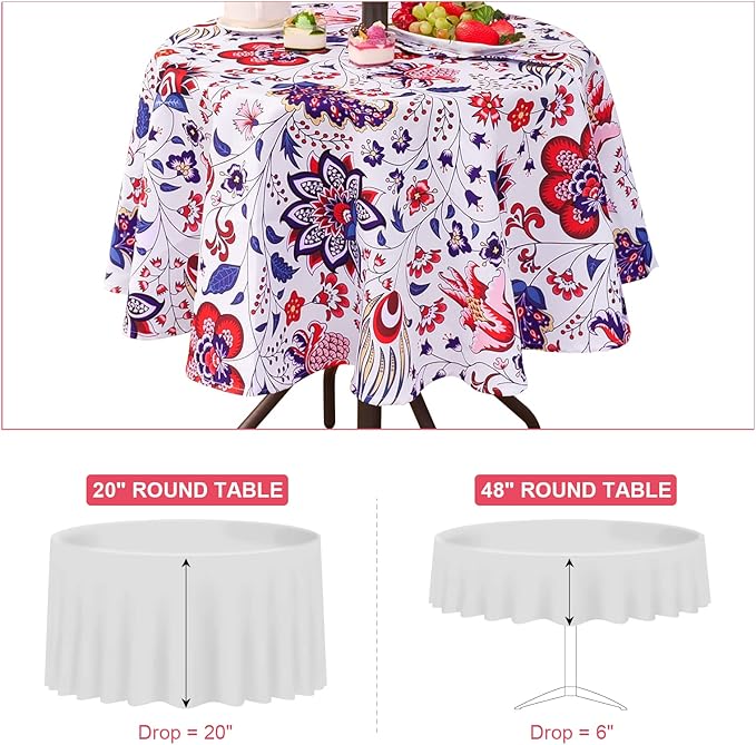 SquarePie Outdoor Indoor 60'' Round Tablecloth with Umbrella Hole and Zipper, Waterproof Patio Zippered Table Cloths for Spring Summer Party Picnic, Gorgeous Flowers