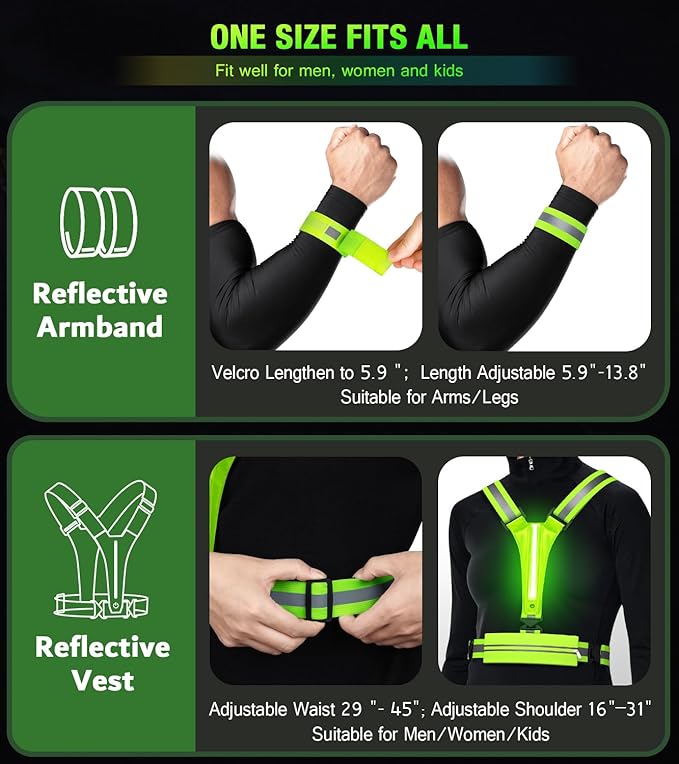 LED Reflective Vest Running Gear Set,USB Rechargeable Light Up Running Vest for Runners Night Walking with Waterproof Phone Bag,High Visibility Armband,Adjustable Waist&Shoulder for Men Women