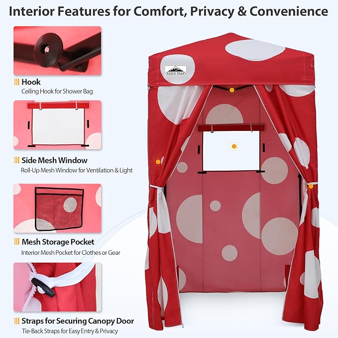 EAGLE PEAK Flex Ultra Compact 4x4 Pop-up Canopy, Sun Shelter, Changing Room, Portable Privacy Canopy Cabana for Pool, Fashion Photoshoots, or Camping, Red Mushroom