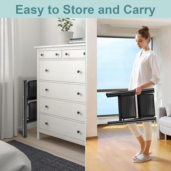 Upgraded 2 Step Ladder, 330 lbs Folding Aluminum Step Stool with Wide Anti-Slip Pedals, Lightweight & Portable Ladder for Kitchen, Closet, Office, Home Use - Black