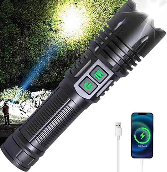 Super Bright High Lumen UV & White Flashlights,Zoomable Rechargeable Hand Held LED Tactical Flashlight with 6 Modes,Waterproof, 2-in-1 Powerful Flash Light for Pet Urine,Camping,Emergency