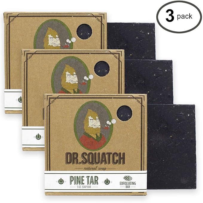 Dr. Squatch Natural Bar Soap for Men - Cold Process Soap with No Harsh Chemicals - Pine Tar (5 oz, 3-Pack)