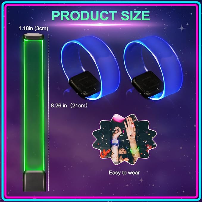 Yowivon 2 Pack Led Light Up Bracelets for Women Men Glow in the Dark Party Supplies Neon Rave Accessories Cool Halloween Birthday Party Favors