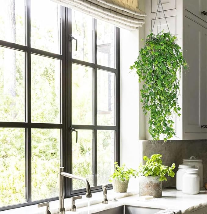 RECUTMS Artificial Plant Faux Plant Ivy Greenery Fake Hanging Plants Faux Greenery Plant Fake Ivy Leaf UV Resistant for Indoor Home Decor Outdoor Garden Yard Porch Wall Decoration 3 Packs（Green）