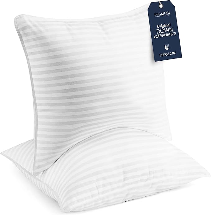 Beckham Hotel Collection Euro Size Throw Pillows (Set of 2), 26 x 26 Down Alternative Pillow Insert for Bed, Couch, and Sofa