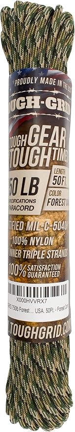 TOUGH-GRID Paracord Rope 750 lbs Nylon Parachute Cord, Made in USA Survival Kit, Outdoor Adventures, Camping, Tactical Gear & Emergency Supplies, Military Type IV Mil-Spec