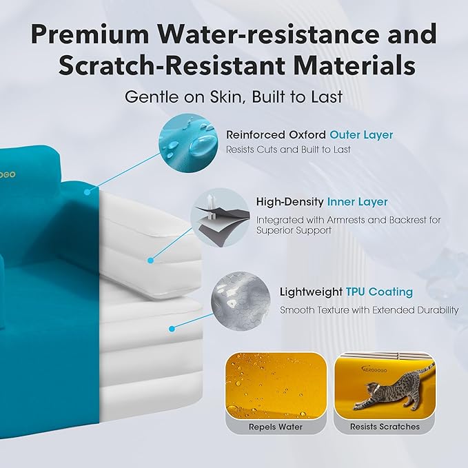 Inflatable Sofa Blow Up Sofa with Built-in Pump, Multifunctional Portable Air Couch for Camping, Inflatable Couch for Camping with Backrest Suitable for Home Outdoor and Guests (Blue)