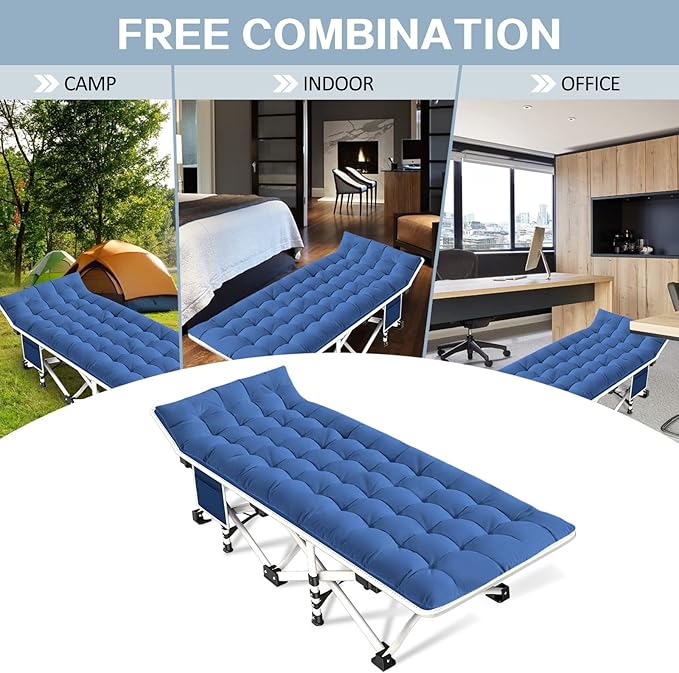 Camping Cot with Comfortable Mattress 2 Pack Blue and Purple Cots for Sleeping Camping Bed Folding Cot Guest Bed Easy to Setup Sturdy with Carry Bag for Indoor Outdoor
