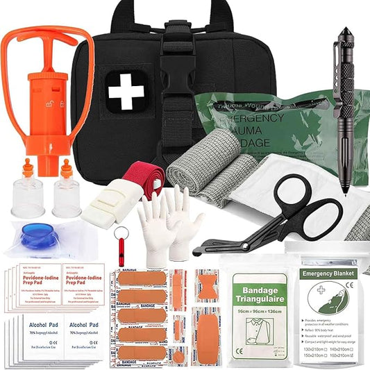 Tactical Ifak Trauma Kit - Emergency First Aid Bleeding Control Kit, Snake Bite & Bee Sting Supplies, Venom Extractor Pump