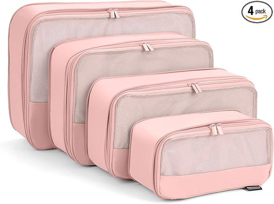 4 Piece Compression Packing Cubes for Suitcases and Backpack, Lightweight Travel Organizers (Light Pink)