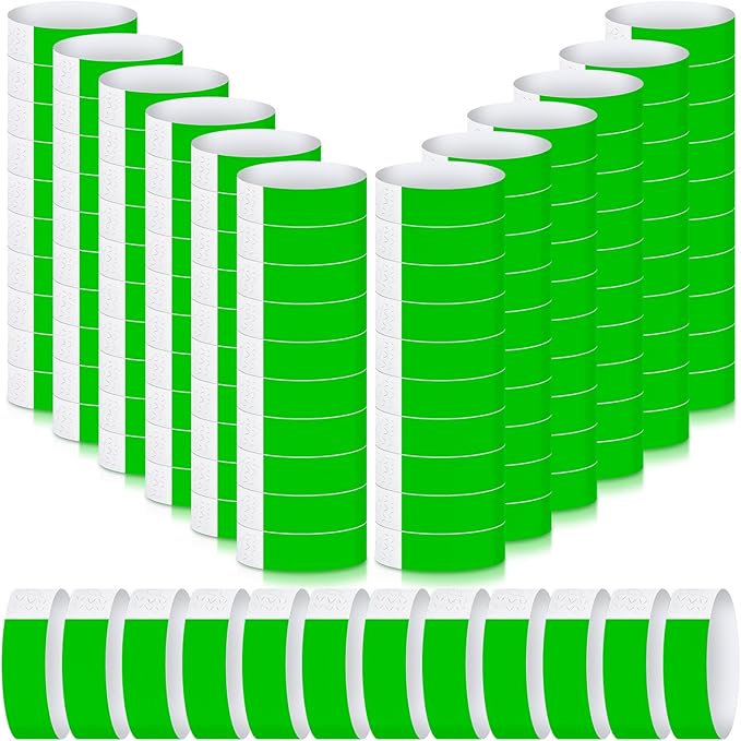 Tudomro 12000 Pcs Paper Wristbands for Events Arm Hand Lightweight Neon Colored Concert Party Wristbands Adhesive Paper Bracelets Waterproof(Green)