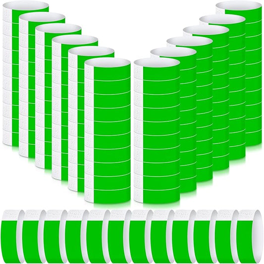 Tudomro 12000 Pcs Paper Wristbands for Events Arm Hand Lightweight Neon Colored Concert Party Wristbands Adhesive Paper Bracelets Waterproof(Green)