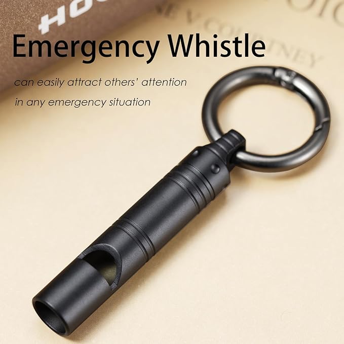 Whistle Emergency,Titanium Loud Whistle up to 120db,Emergency Survival Whistles Keychain for Kids Women Men,Safety Whistles for Camping Hiking-Black