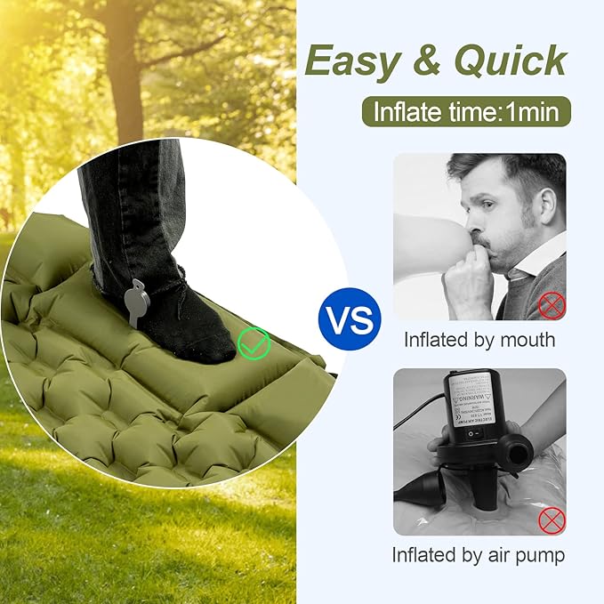 Night Cat Inflatable Double Sleeping Pad Mat Bed with Foot Pump and Double Pillow for Camping Backpacking Hiking Ultra-Light Compact Comfortable 77"x 47"