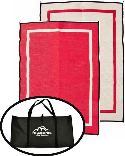 5x7 Red Outdoor RV Mat with Carry Bag – Extra Thick 5mm Recycled Poly Rug – Waterproof, Reversible, Heavy-Duty – Luxury Camping Mat for Patio, Beach, Campsite (Red with Carry Bag, 5'x7')