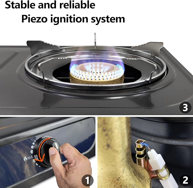 Propane Gas Stove Double Burner, Pulse Ignition LPG Cooktop, 17000 BTU Portable 2 Burner Propane Stove for Outdoor Cooking, camping, tailgating,or Emergencies