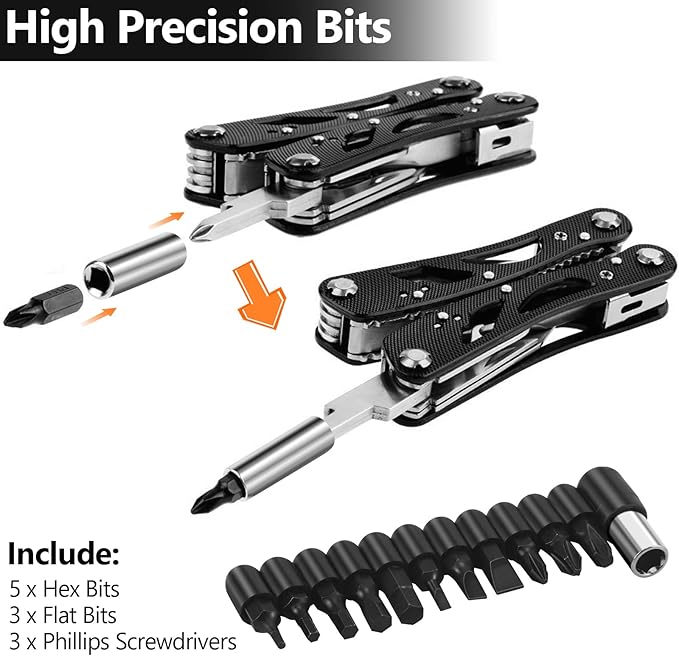 Poeland Multitool Pliers Set Stainless Steel Screwdriver Tool with 11 Screwdriver Bits Black 10 Pack