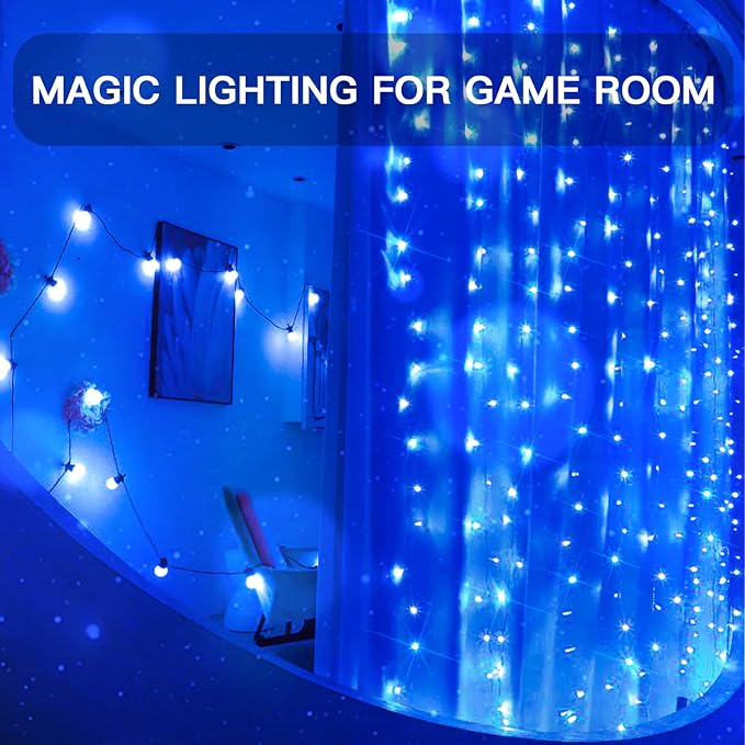 suddus Curtain Lights for Bedroom, 200 Led Hanging String Lights Outdoor Waterproof, Fairy Curtain Lights for Backdrop, Window, Wall, Wedding, Party, Blue