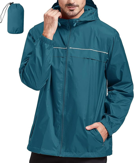 SWISSWELL Rain Jacket Men Waterproof Windbreaker, Lightweight Hooded Raincoat for Daily Casual