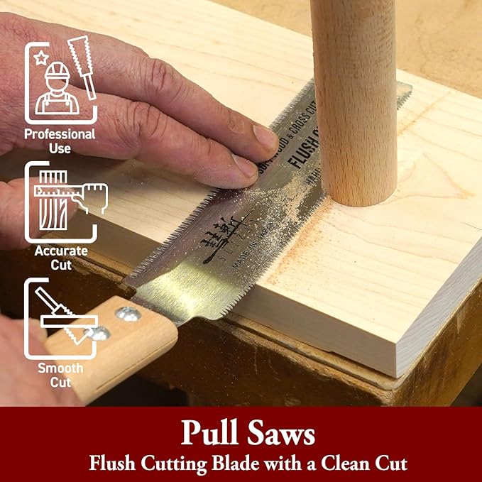 SUIZAN Flush Cut Saw 6" - Professional Japanese Pullsaw Ryoba Double Edge Handsaw Woodworking Tools