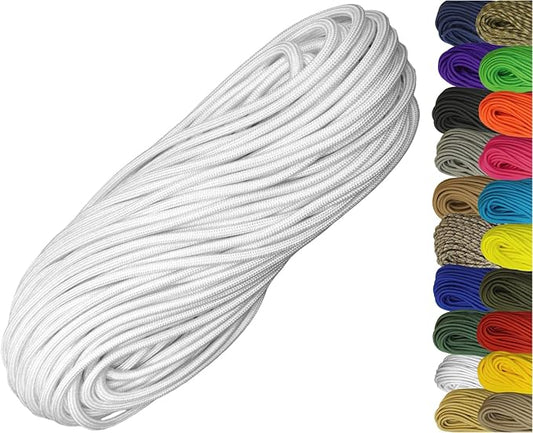 1/4" ParaMax Paracord 100 ft – 1000 lb Type IV Rope for Dog Leashes, Camping, Kayak Anchor - Made in USA - White