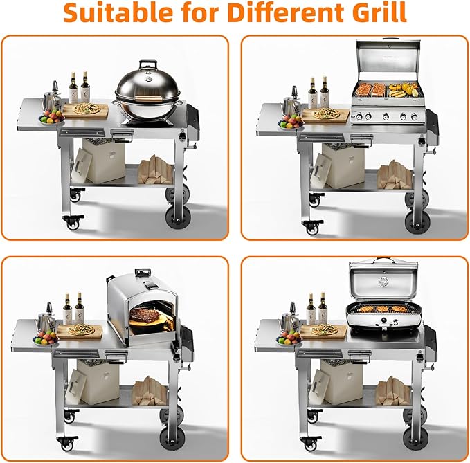 Food Grade 304 Stainless Steel BBQ Grill Table fits Tabletop Griddle, Outdoor Grill Table with 4 Foldable Legs, Portable Grill Stand for RV, Camping, Tailgating