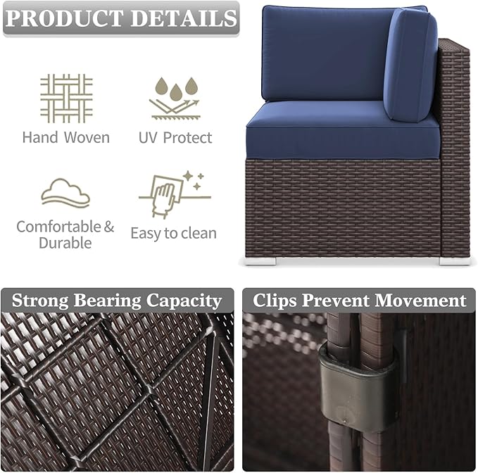 LayinSun 8 Pieces Outdoor Patio Furniture Set with 44" Fire Pit Table Brown Rattan Sectional Sofa Conversation Sets