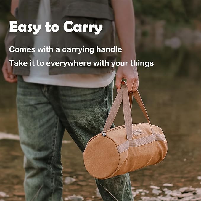 Tent Stakes Bag, Double Layer Tent Pole Pegs Storage Bag, Camping Accessories Large-Capacity Canvas Tool Bag with Zipper for Man Camping, Hiking (40cm Balck)