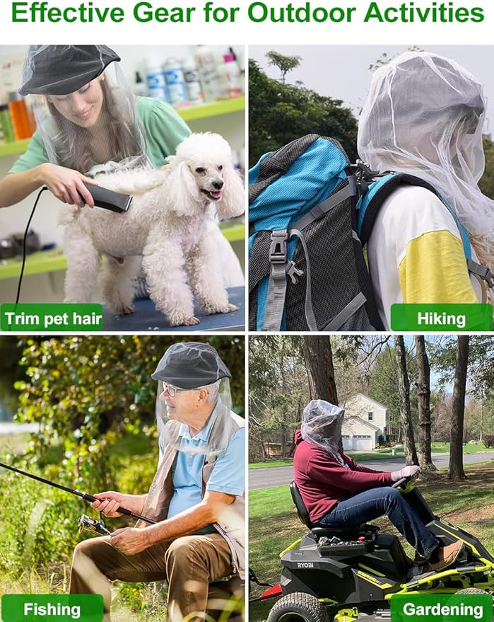 Wohohoho Mosquito Head Net Mesh with Drawstring, Bug Face Netting for Hats, Mesh Face Shield for Men & Women
