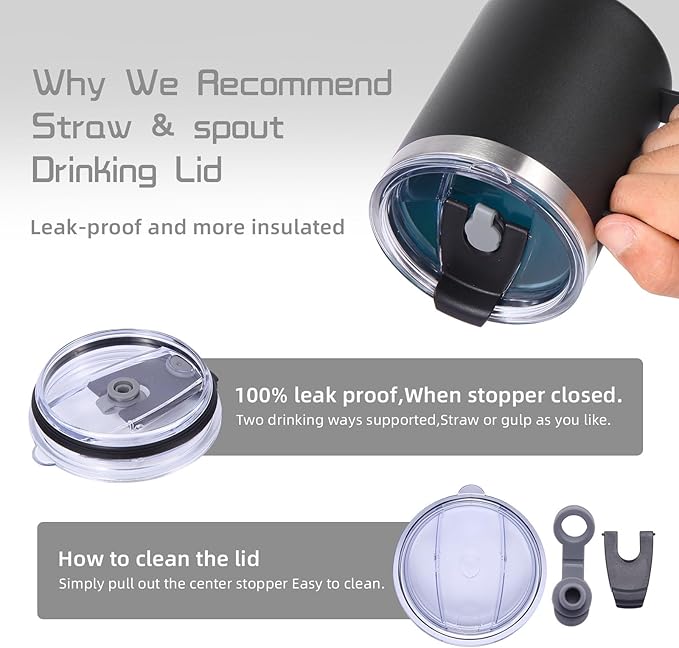 Volhoply 12oz Insulated Leakproof Coffee Mug with Flip & Straw Lid Bulk 2 Pack,Double Wall Vacuum Stainless Steel Travel Tumbler Cup with Handle,Reusable Camping Mugs Keep Cold/Hot(Assorted,2 Set)