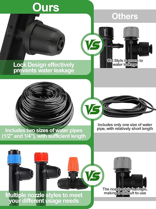 207FT Automatic Drip Irrigation Kits, Kalolary 1/4" 1/2" Adjustable Garden Watering System with 4/7mm 16mm Tube Drip Emitters Locked Fittings Drip Irrigation Parts System for Greenhouse Raised Beds