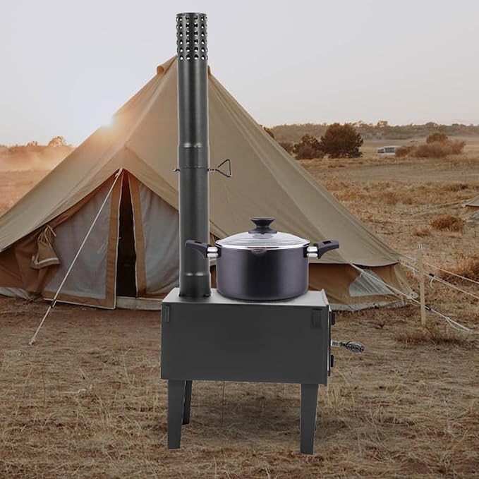 KUAFU Wood Burning Stove Tent Camping Stove for Outdoor Cooking Fishing Hiking Travel Portable Heater with Storable Chimney Pipes