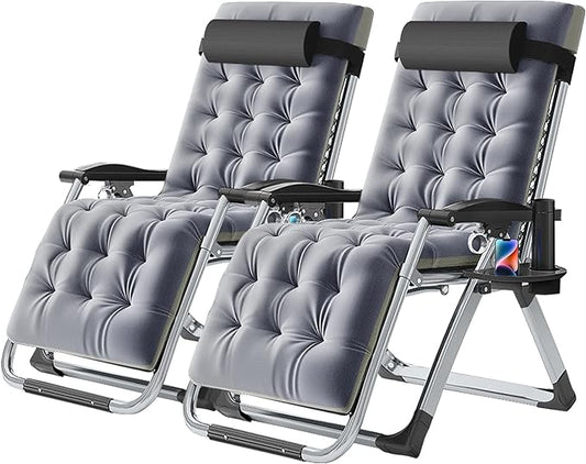 NAIZEA Padded Zero Gravity Chair, Folding Outdoor Lounge Chairs, Adjustable Reclining Camping Chairs with Cup Holder, Ergonomic Patio Lawn Chair for Balcony Beach Deck Yard