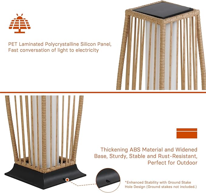 Grand patio 2-Piece Outdoor Floor Lamp Solar Powered Lantern Waterproof Wicker Boho Deck Lights for Garden Porch Decor, Large Taurus