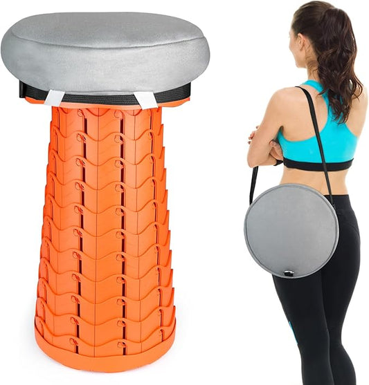 Deer's Life Portable Collapsible Stool with Cushion Pad, Retractable Folding Telescopic Camping Seat for Adults, Small Lightweight Sturdy Adjustable Stools for Travel,Kitchen,Garden,Fishing