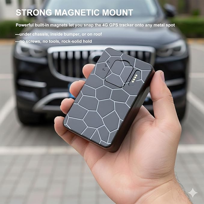4G LTE GPS Tracker for Vehicles - Real-Time Tracking, Geo-Fence Alerts, IP67 Waterproof - Magnetic Hidden Tracker Device with 90-Day Playback, SOS (USA/Canada Coverage, Subscription Required)