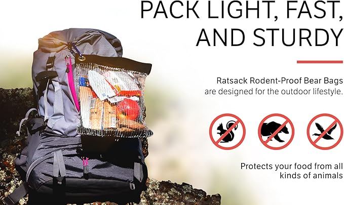 The Ultralight Camping Bundle- Rodent Proof Dry Bag for Backpacking - Bear Bag Food Storage for Camping with Coghlans Odor Proof & Waterproof Bag, Survival Utility Rope and Carabiner (Large)