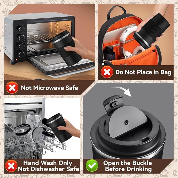 17OZ Travel Coffee Mug Insulated Coffee Cup with Spill Leak Proof Lid, Portable Stainless Steel Tumbler Reusable Hot and Cold Water Mug for Car, Daily, Camping- Black