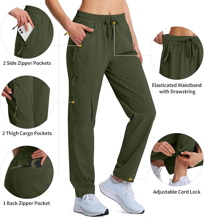 Women's Hiking Pants Quick Dry Lightweight Cargo Pants UPF 50 Water Resistant Zipper Pockets for Golf Travel Work Camping