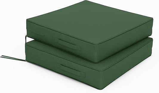 Patio Chair Cushions 22 X 22 X 4 Inch Waterproof Outdoor Seat Cushions for Patio Furniture, Outdoor Sofa Couch Pads with Ties & Handle, Set of 2, Green
