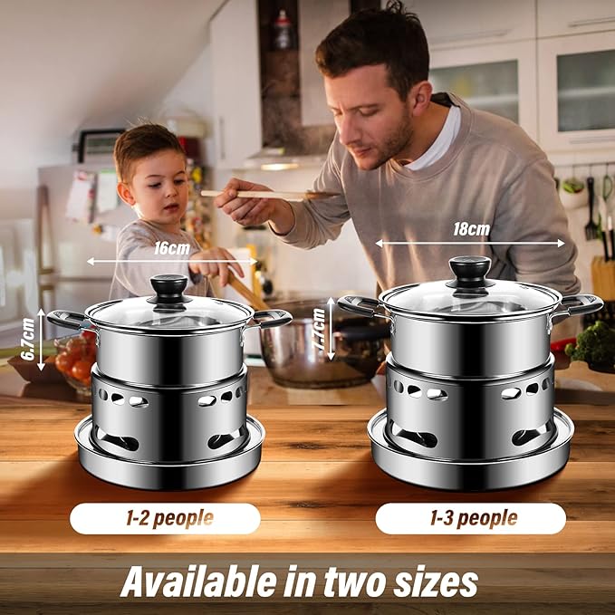 Camping Stove With Pot 18cm Stainless Steel Alcohol Stove Portable Camp Oven Cookware Set for Indoor Outdoor Camping Hiking Backpacking Picnic, No Electricity Required Adjustable Fire (1-3 people)