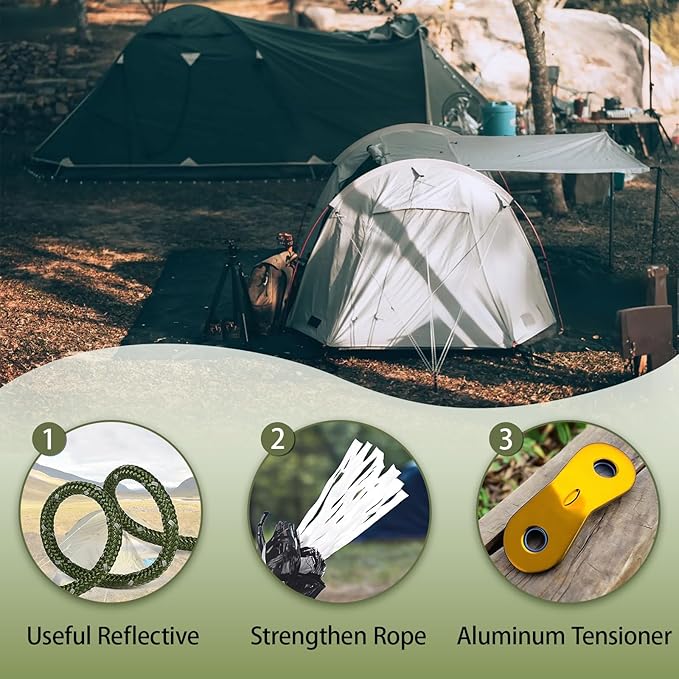 CONBOLA 6 Pack 5 mm Guy Lines Ultralight Tent Cords with Aluminum Adjuster Tensioner Outdoor Camping Guylines Ropes for Tent Tarp, Canopy Shelter, Climbing, Hiking Backpacking Gear