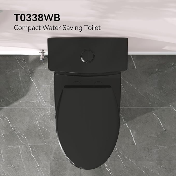 HOROW T0338WB Elongated One Piece Toilet Black, Compact Modern Toilet with Comfortable Seat Height, ADA Chair Height 17.3", Power Dual Flush 0.8/1.28 GPF & MAP 1000g, Matte Black, 12" Rough-in