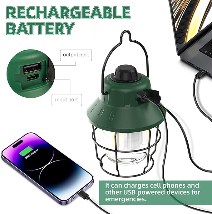 Rechargeable LED Camping Lantern, Mini Retro Portable Waterproof Lantern, 1000LM, 3 Light Modes (2700-6500K) Stepless Dimming Brightness, Hanging Tent Light for Camping, Power Outages