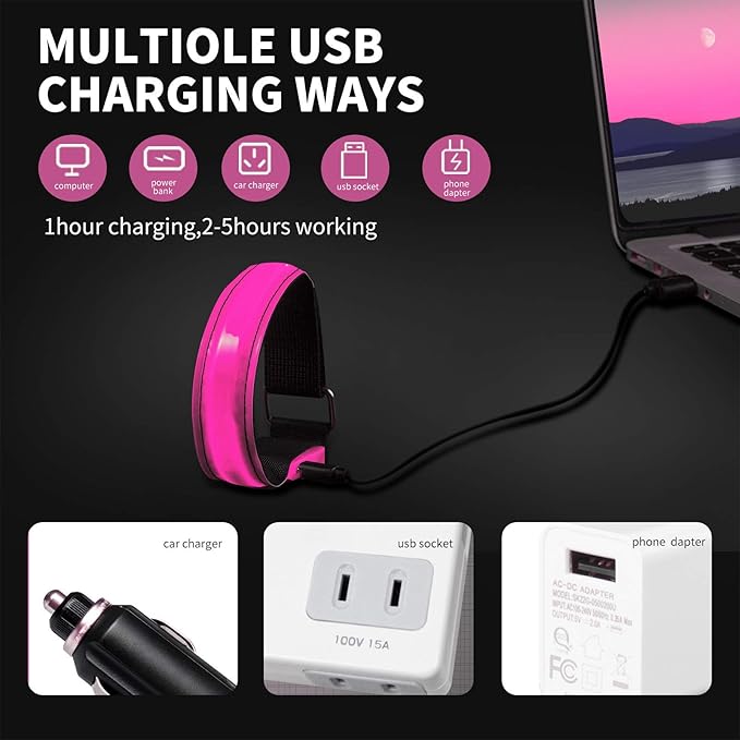 Rechargeable LED Armband for Running(2 Pack), Light Up LED Armband, High Visibility Reflective Running Gear for Night Safety, Running Lights for Running Walking Cycling