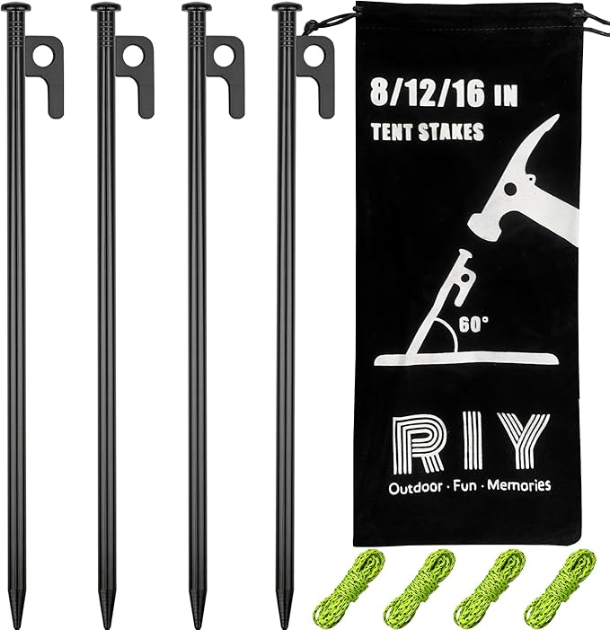 4 Pack Tent Stakes Heavy Duty Metal Tent Pegs for Camping Steel Tent Stakes 12 inch Unbreakable and Inflexible